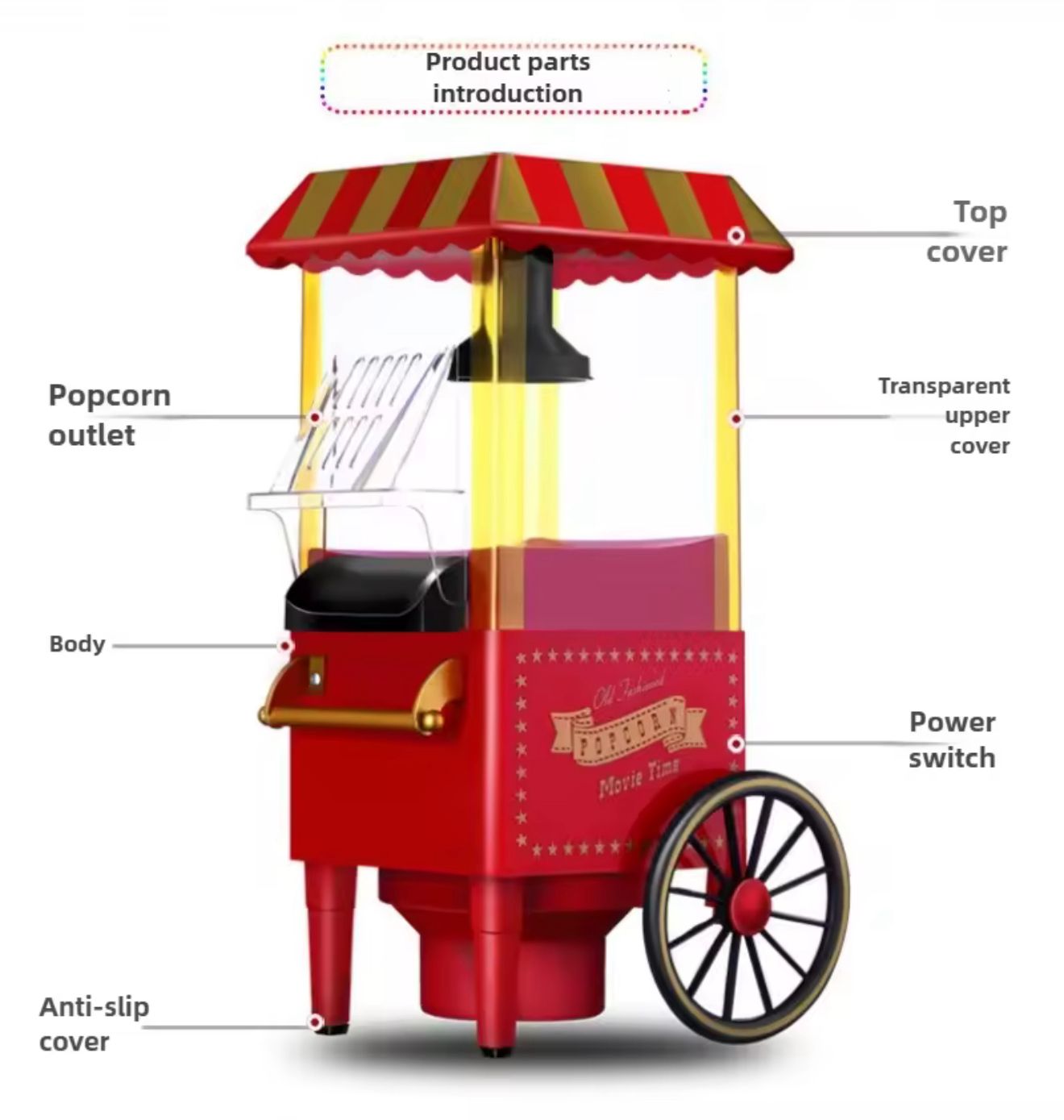 Popcorn Maker Mini Machine Retro Vintage Style Popper for Family Movie Nights